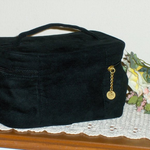 Donna Karan Cosmetics Bag Train Case Makeup Toiletries Cashmere Mist Black Tote - Picture 9 of 9